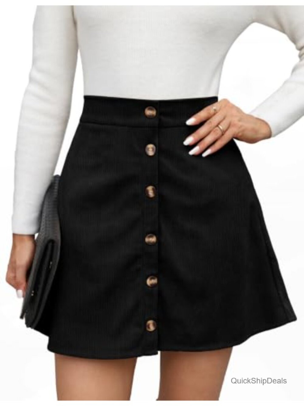Corduroy Mini Skirt High Waisted A-Line Skater Pockets